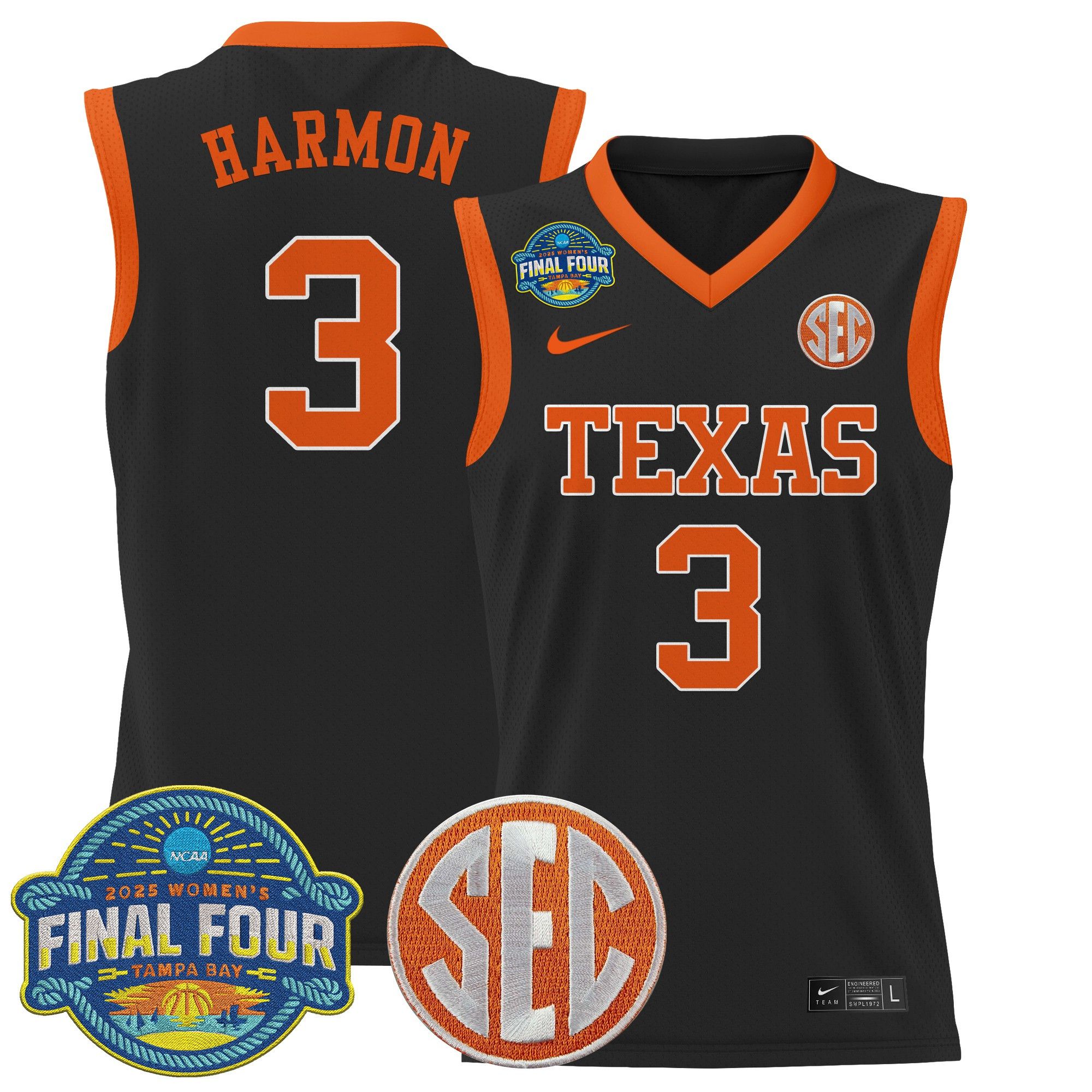 Men Texas Longhorns #3 Harmon Black Nike 2025 Final Four Patch Lightweight Basketball NCAA Jersey->ncaa teams->NCAA Jersey